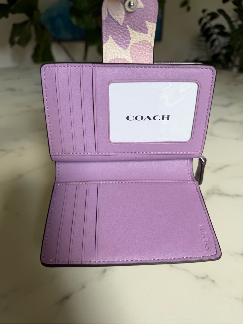 COACH Medium Corner Zip Wallet With Floral Print Ivory Purple Pink Multi CBO31 - Picture 10 of 12